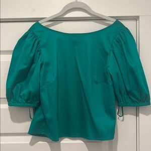 Green Puff Sleeve Boxy Blouse